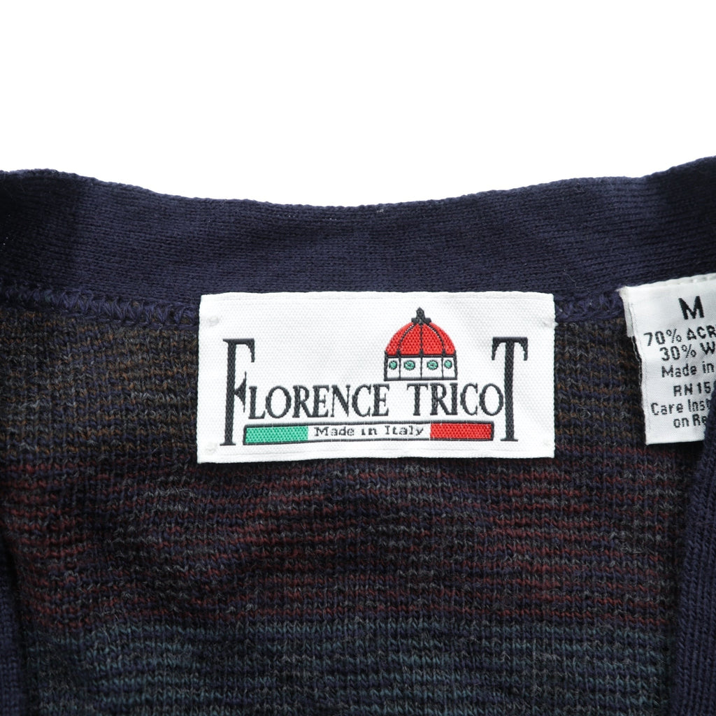 90s ITALY Vintage Knitwear Argyle Knit Cardigan, Medium, Navy, Florence Tricot, 90s, Made in
