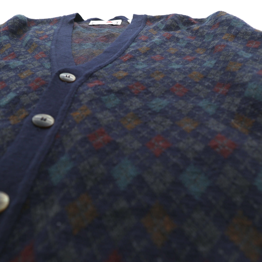 90s ITALY Vintage Knitwear Argyle Knit Cardigan, Medium, Navy, Florence Tricot, 90s, Made in