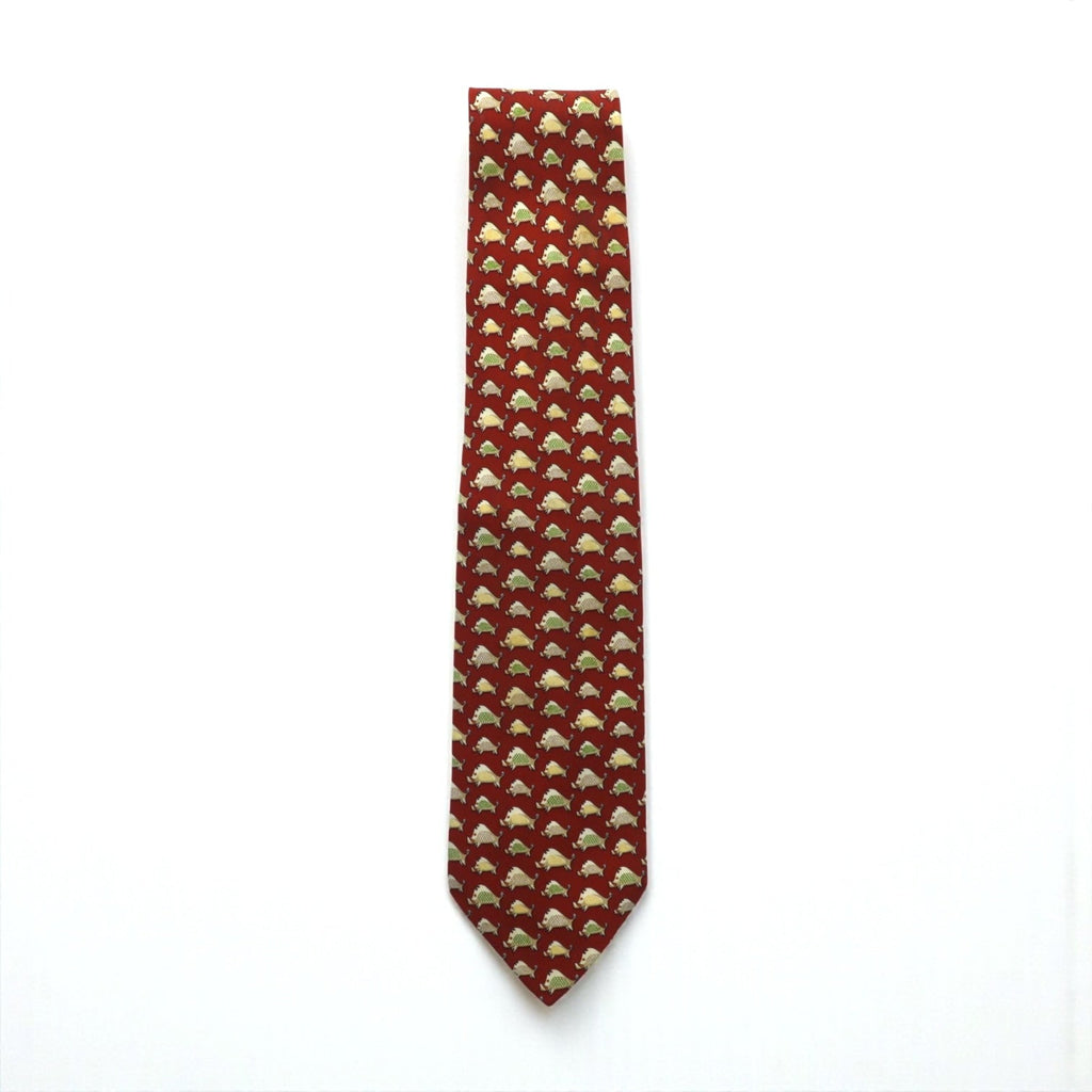 Salvatore Ferragamo tie, red silk, all-over pattern, wild boar, made in Italy