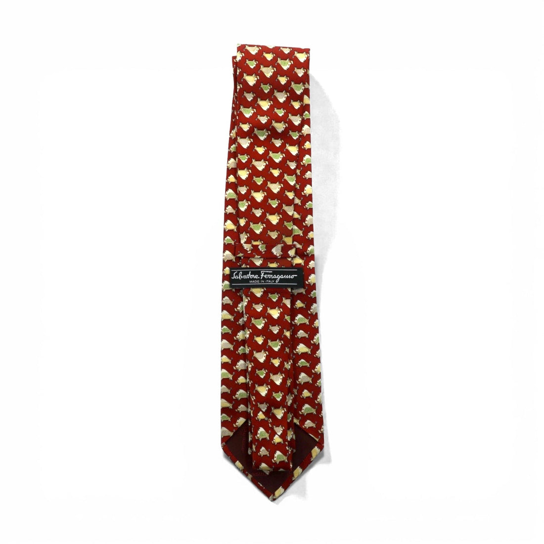 Salvatore Ferragamo tie, red silk, all-over pattern, wild boar, made in Italy