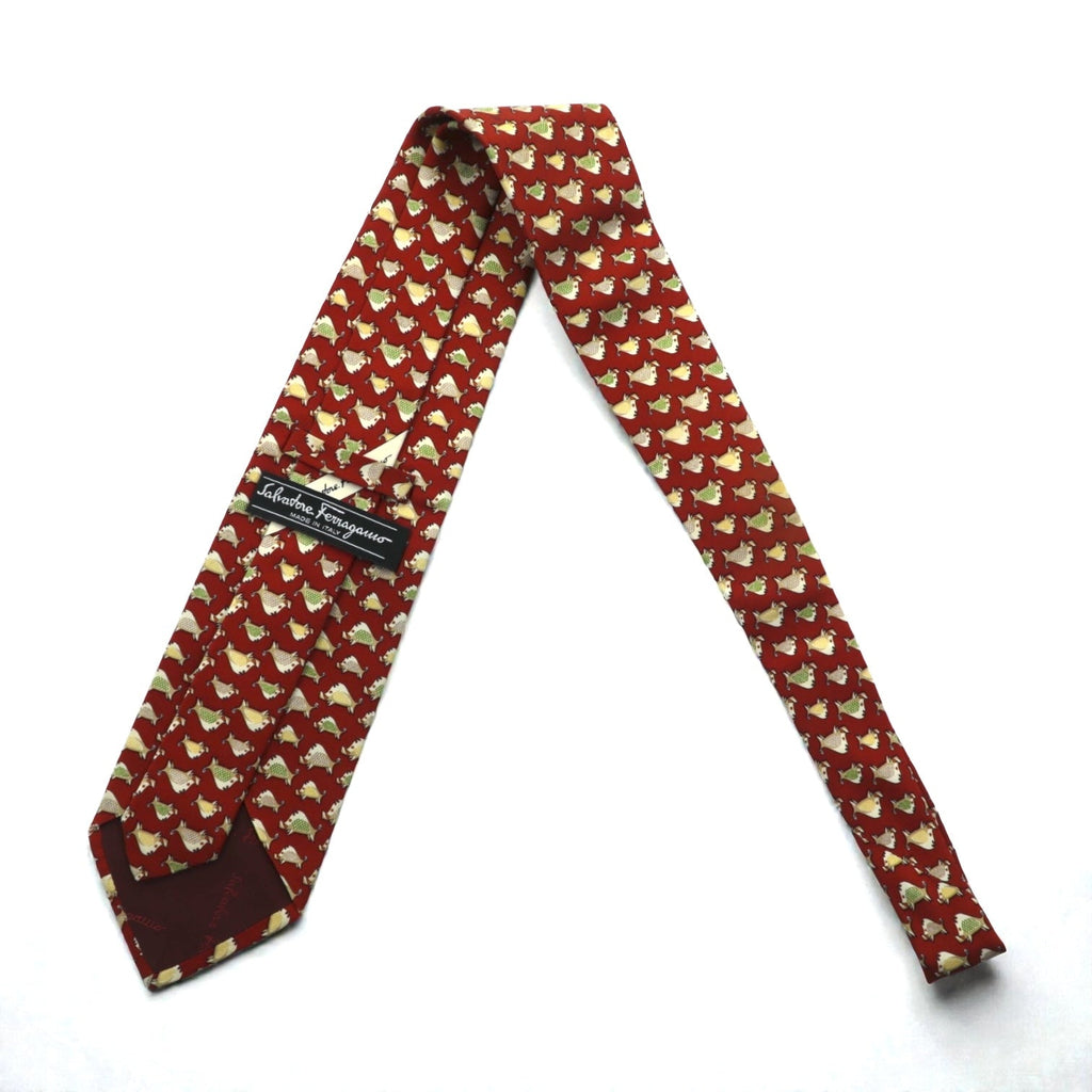 Salvatore Ferragamo tie, red silk, all-over pattern, wild boar, made in Italy