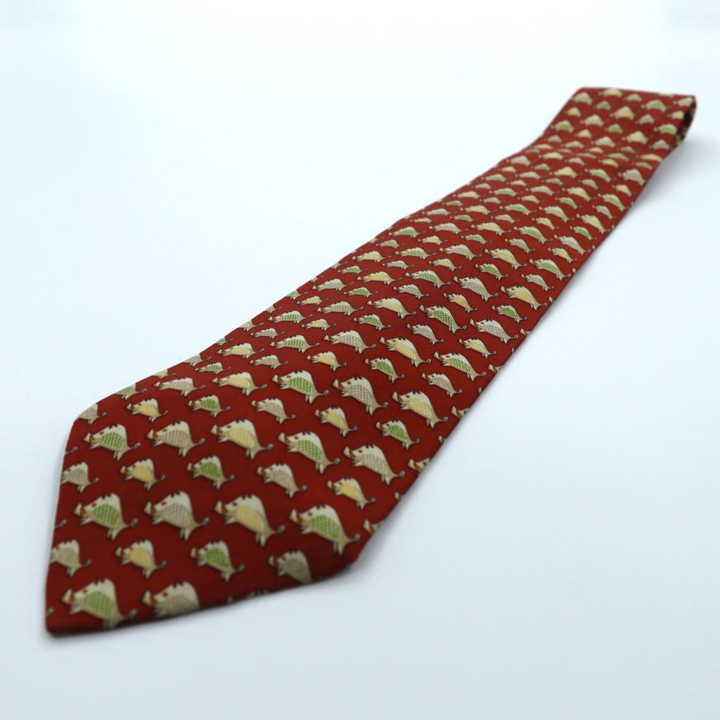 Salvatore Ferragamo tie, red silk, all-over pattern, wild boar, made in Italy