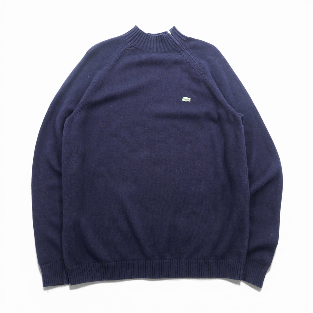 LACOSTE Shoulder Zip High Neck Knit Sweater, XL, Navy, French Design