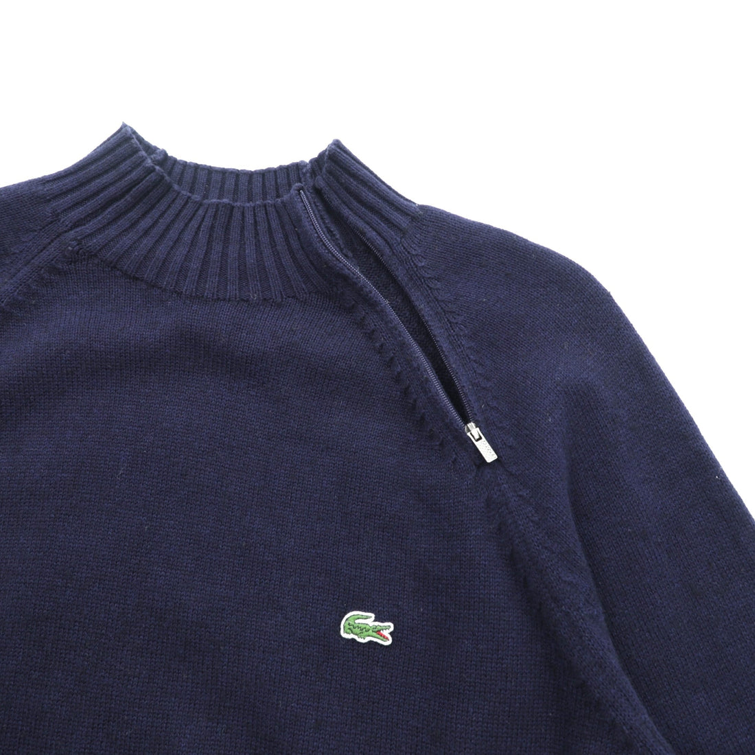 LACOSTE Shoulder Zip High Neck Knit Sweater, XL, Navy, French Design