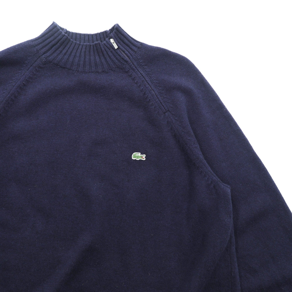 LACOSTE Shoulder Zip High Neck Knit Sweater, XL, Navy, French Design