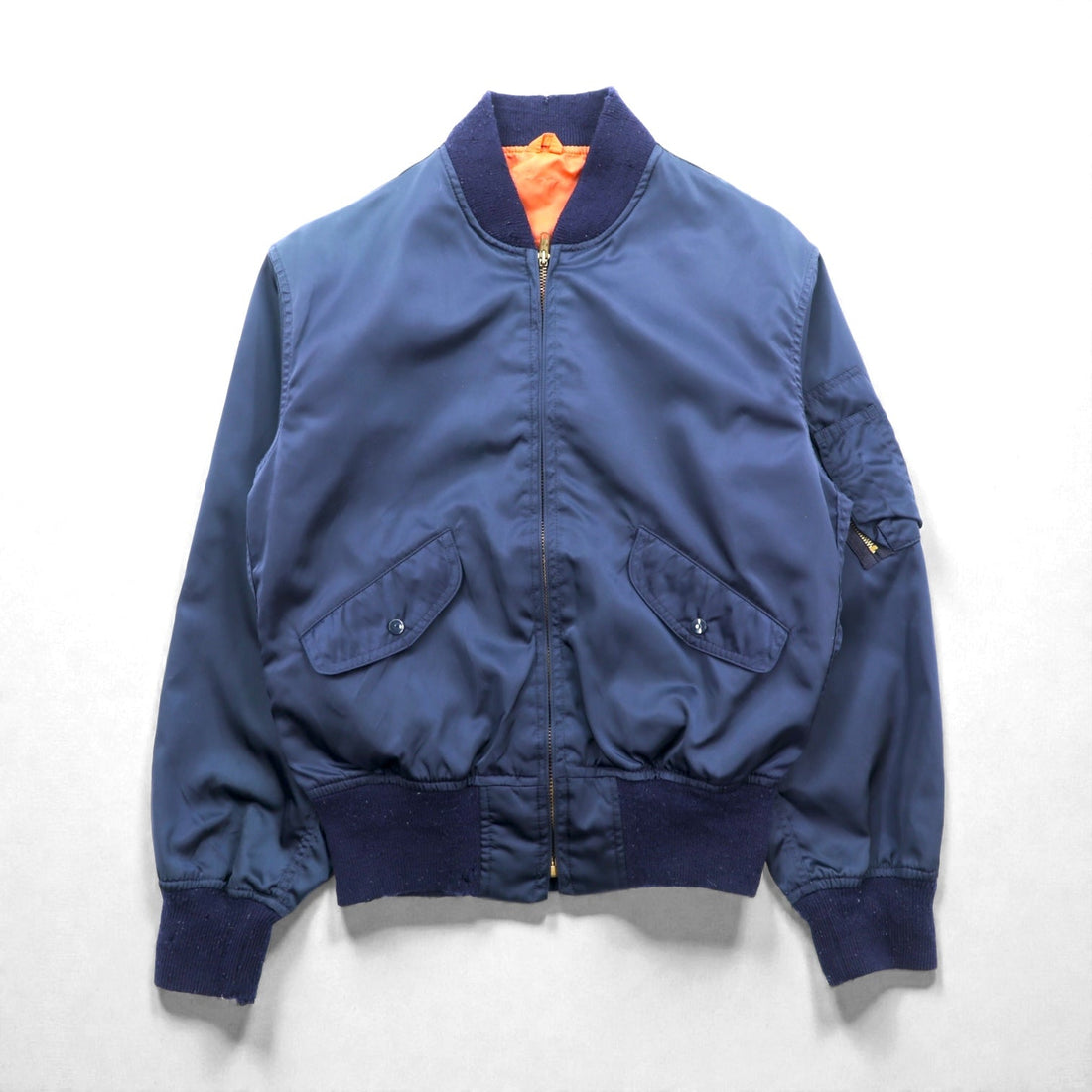 Vintage 80s MA-1 Bomber Jacket フライトジャケット M ネイビー ナイロン 棒TALON 80年代