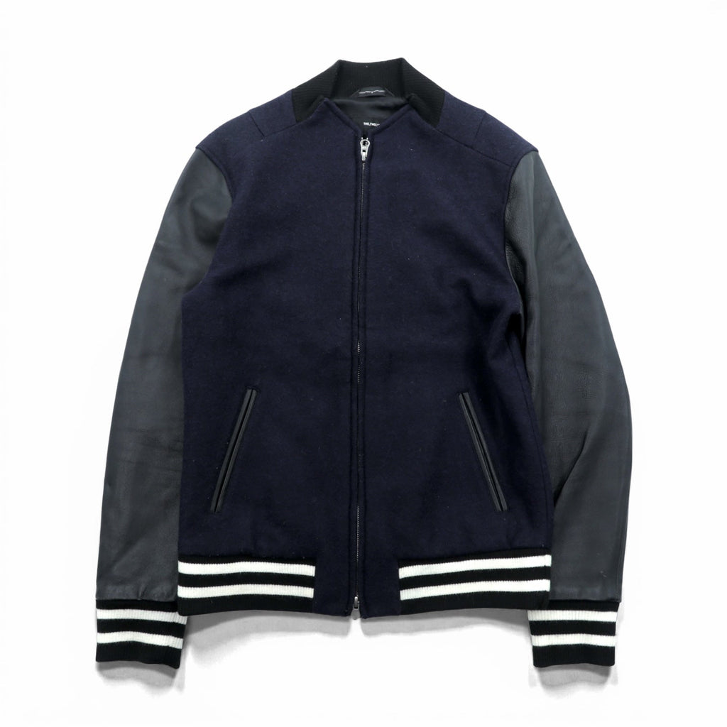 THE TWELVE (ato) Varsity Jacket, Medium, Navy Wool, Double Zip, Lamb Leather Sleeves, Ribbed Line, WBL-4602