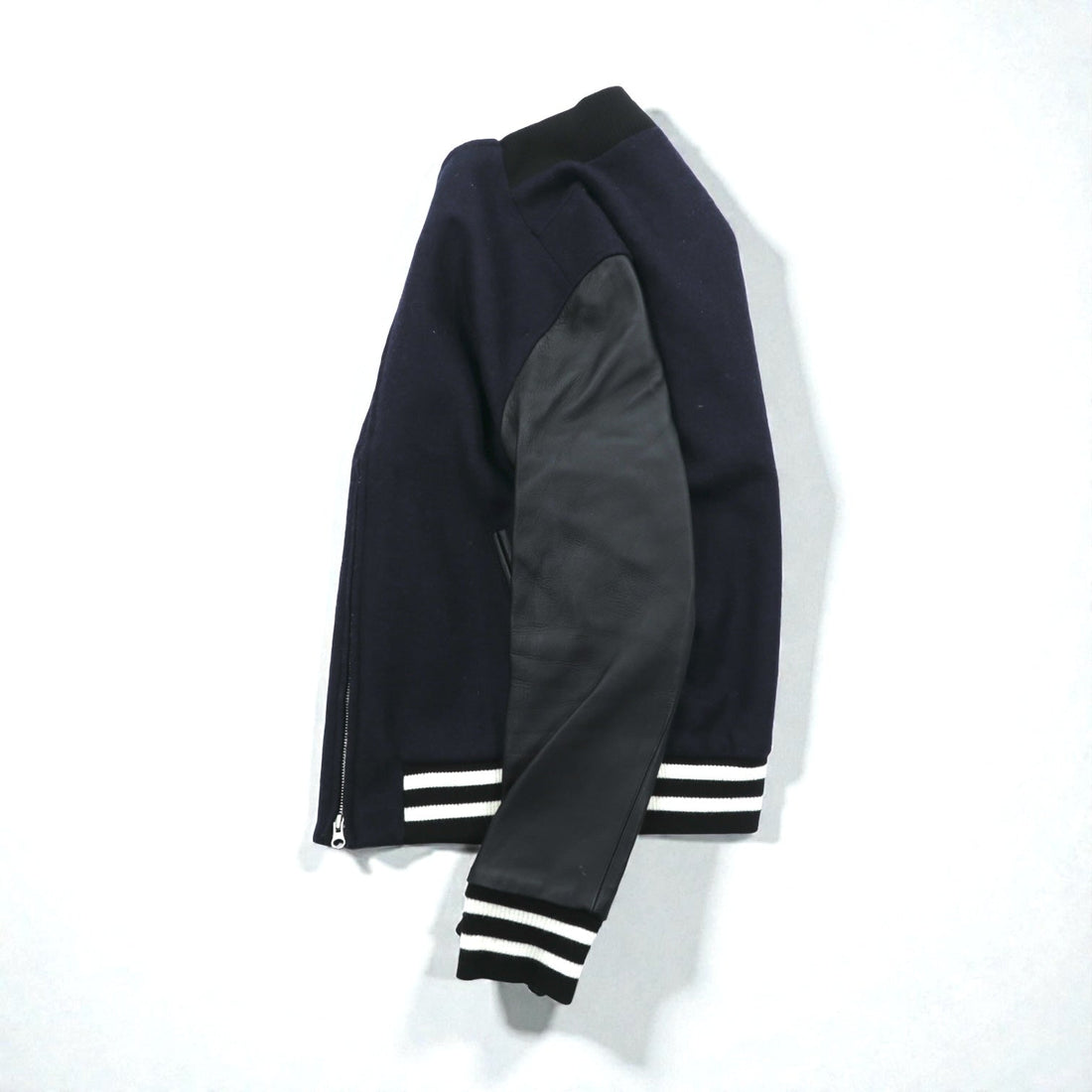 THE TWELVE (ato) Varsity Jacket, Medium, Navy Wool, Double Zip, Lamb Leather Sleeves, Ribbed Line, WBL-4602