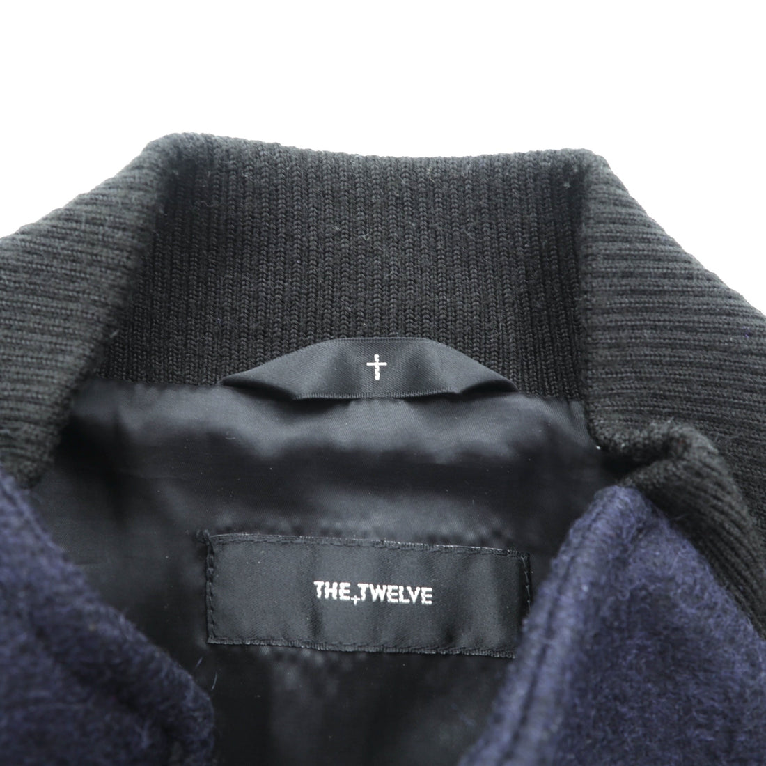 THE TWELVE (ato) Varsity Jacket, Medium, Navy Wool, Double Zip, Lamb Leather Sleeves, Ribbed Line, WBL-4602