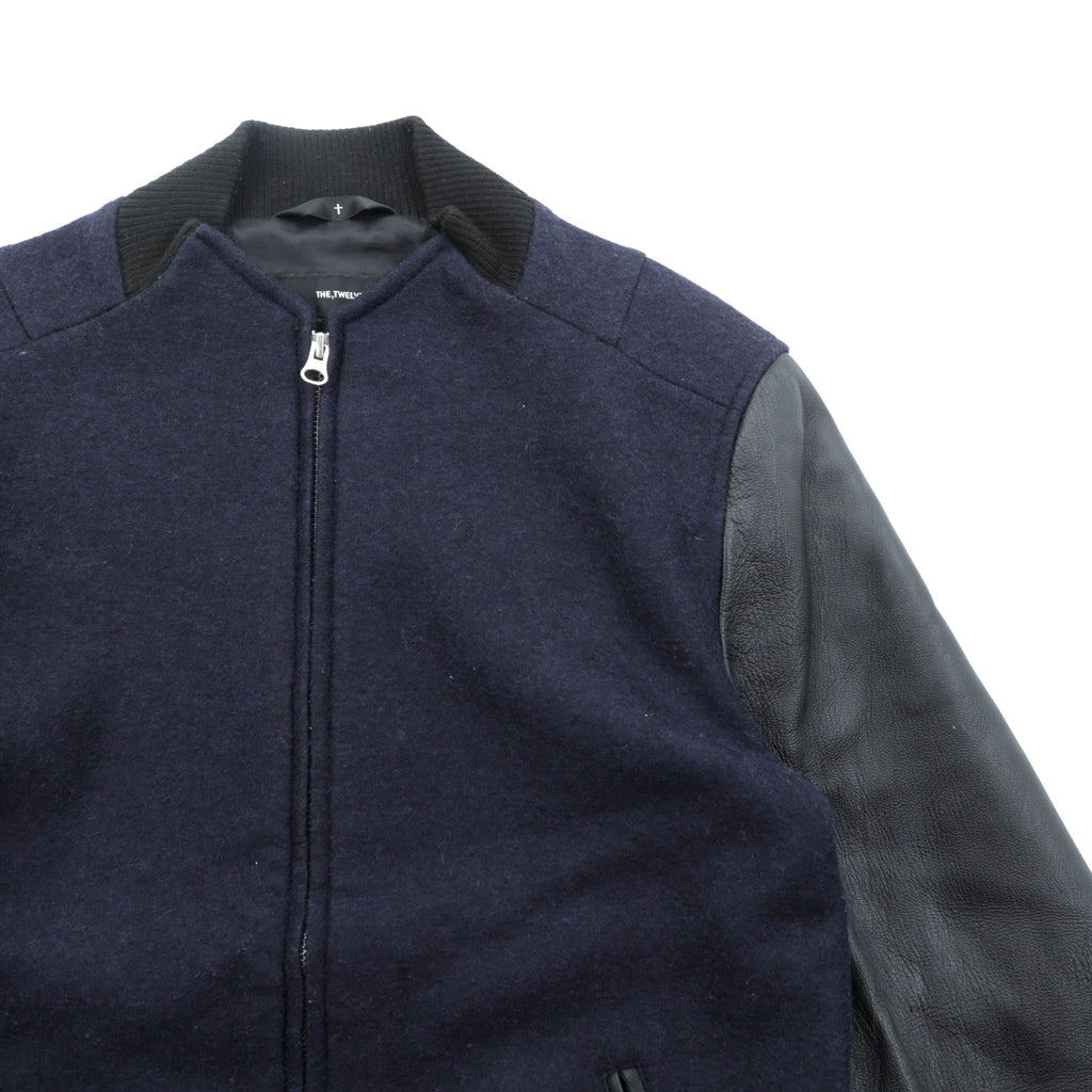 THE TWELVE (ato) Varsity Jacket, Medium, Navy Wool, Double Zip, Lamb Leather Sleeves, Ribbed Line, WBL-4602