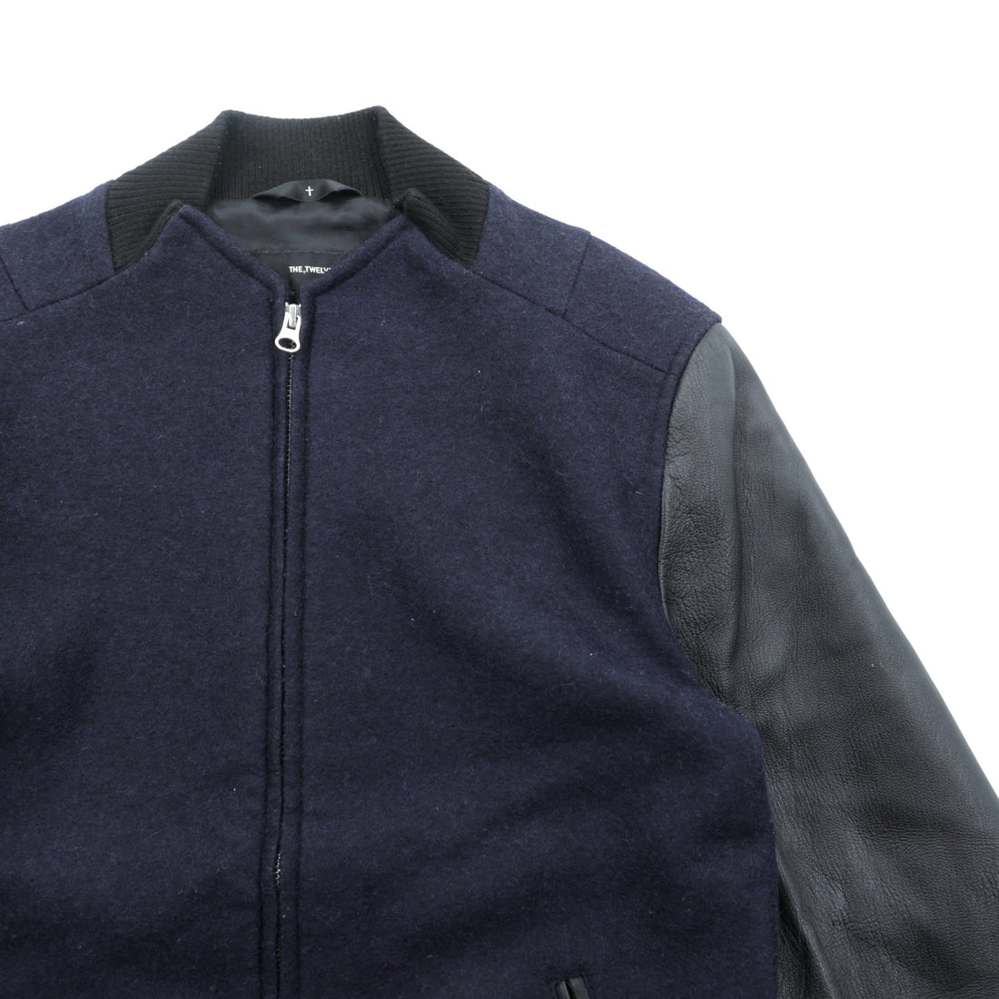 THE TWELVE (ato) Varsity Jacket, Medium, Navy Wool, Double Zip, Lamb Leather Sleeves, Ribbed Line, WBL-4602