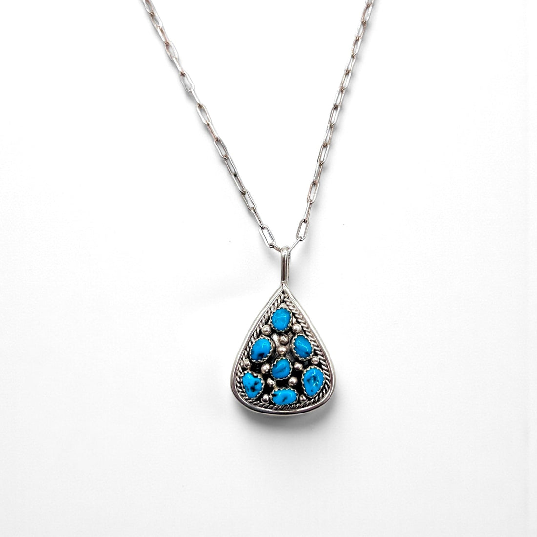 Vintage Sterling Silver Pendant ターコイズ ドロップ ネックレス シルバー STERLING ホールマーク IC刻印 ホピチェーン
