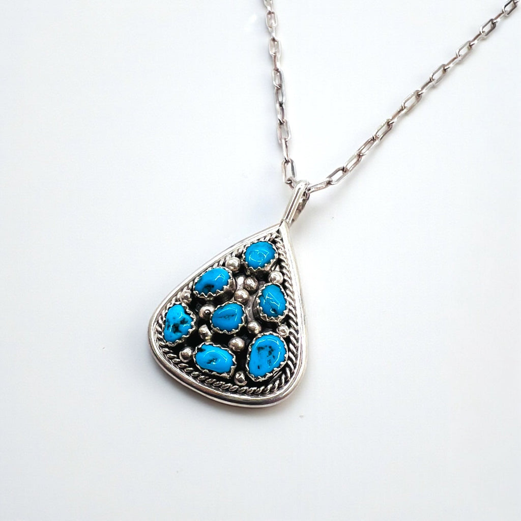 Vintage Sterling Silver Pendant with Turquoise Drop Necklace, Hallmark, Hopi Chain