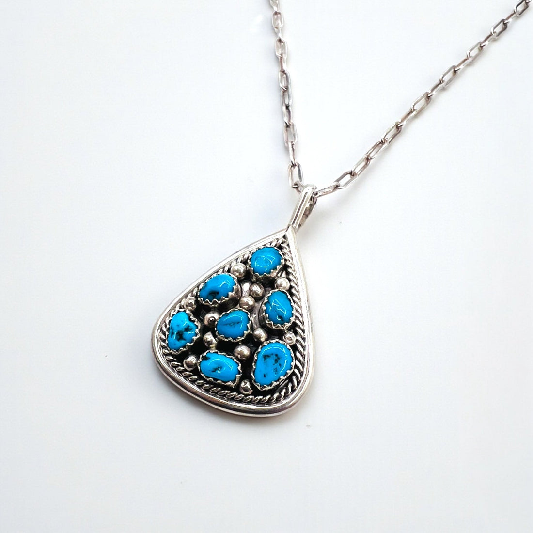 Vintage Sterling Silver Pendant with Turquoise Drop Necklace, Hallmark, Hopi Chain