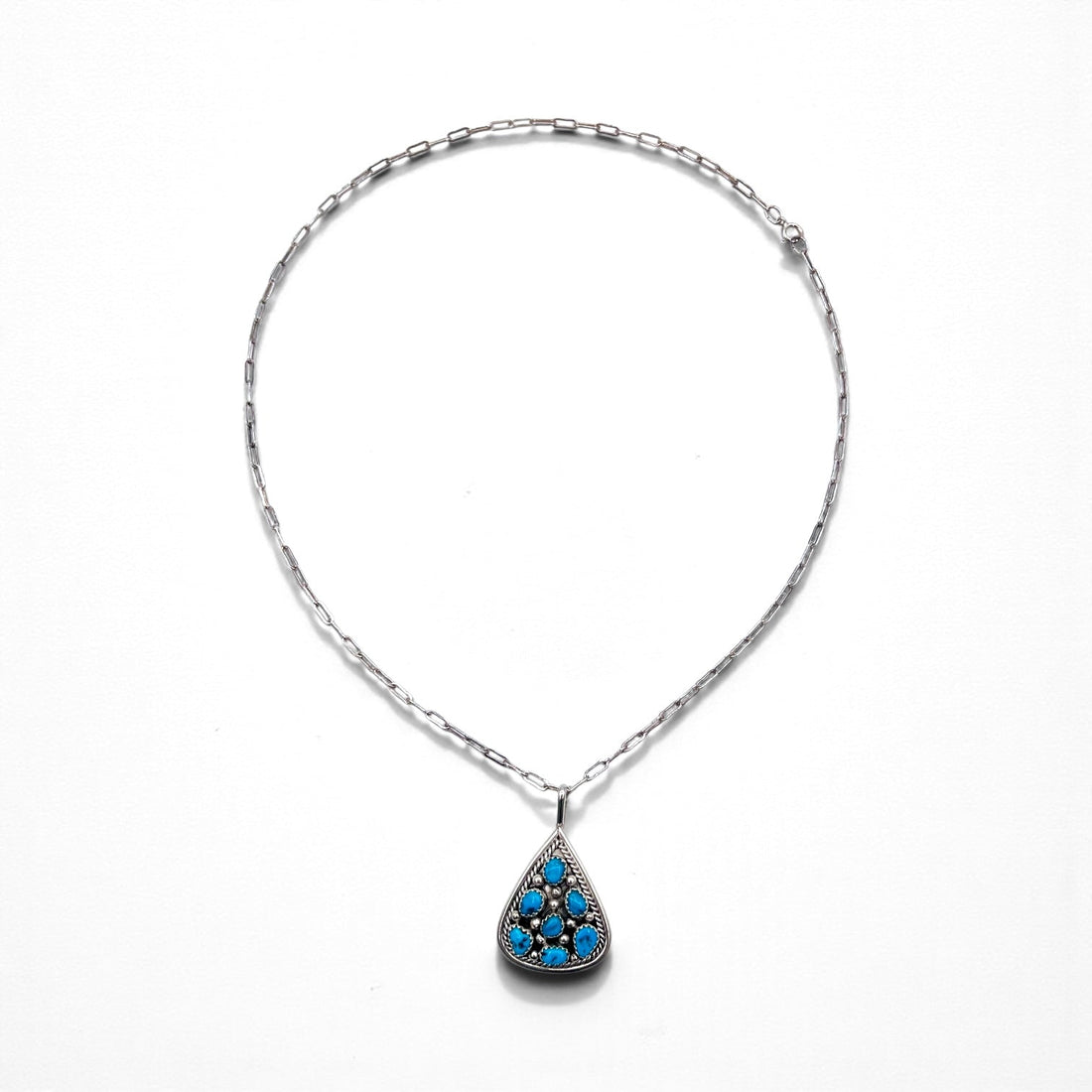 Vintage Sterling Silver Pendant with Turquoise Drop Necklace, Hallmark, Hopi Chain
