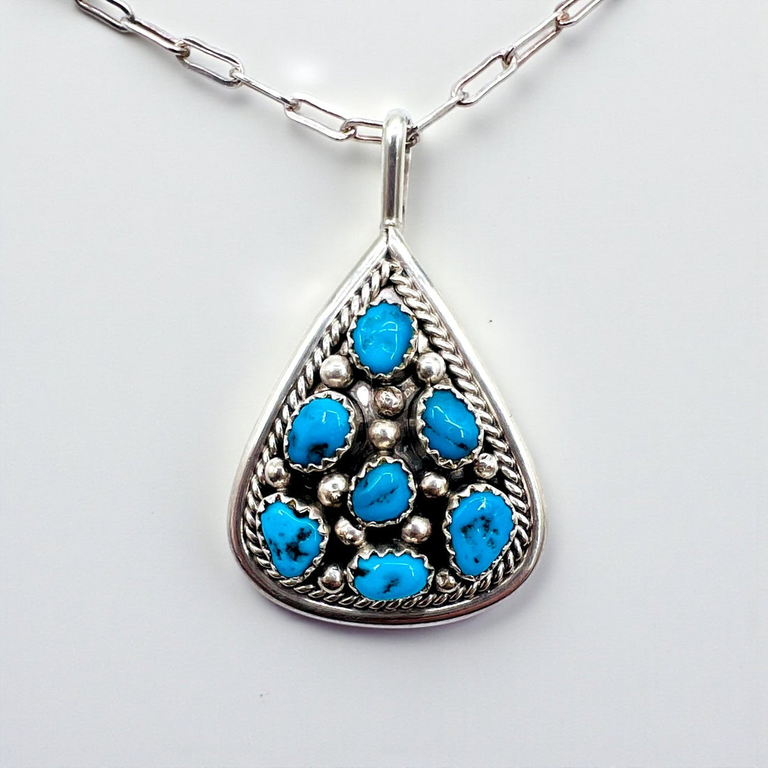 Vintage Sterling Silver Pendant with Turquoise Drop Necklace, Hallmark, Hopi Chain