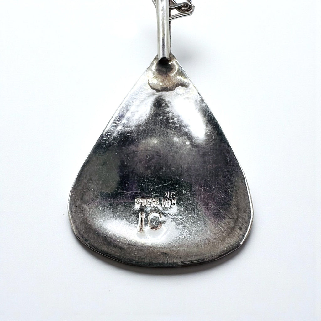 Vintage Sterling Silver Pendant with Turquoise Drop Necklace, Hallmark, Hopi Chain