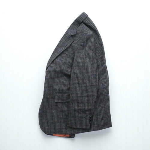 AUSTIN MANOR 80s Made in USA Vintage Tweed 2B Tailored Jacket, Leather, Large, Wool Glen Check, Covered Buttons