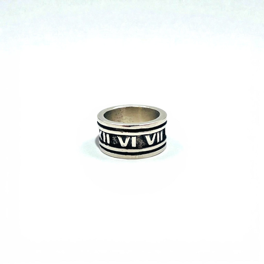 Vintage Silver Ring, Roman Numeral, Size 19, 925, Wide, Gothic