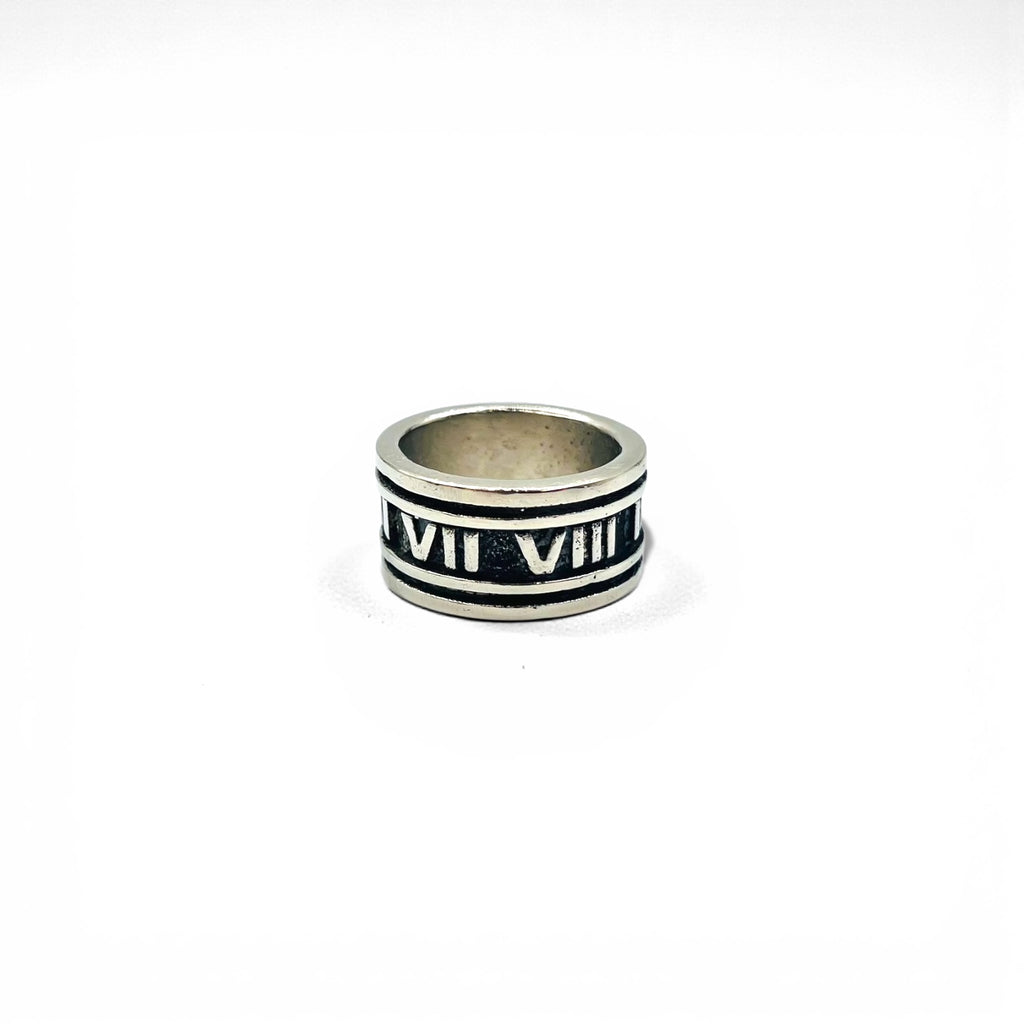 Vintage Silver Ring, Roman Numeral, Size 19, 925, Wide, Gothic