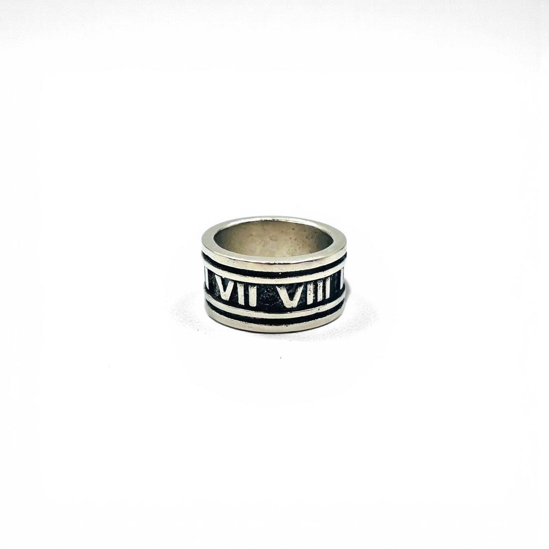Vintage Silver Ring, Roman Numeral, Size 19, 925, Wide, Gothic