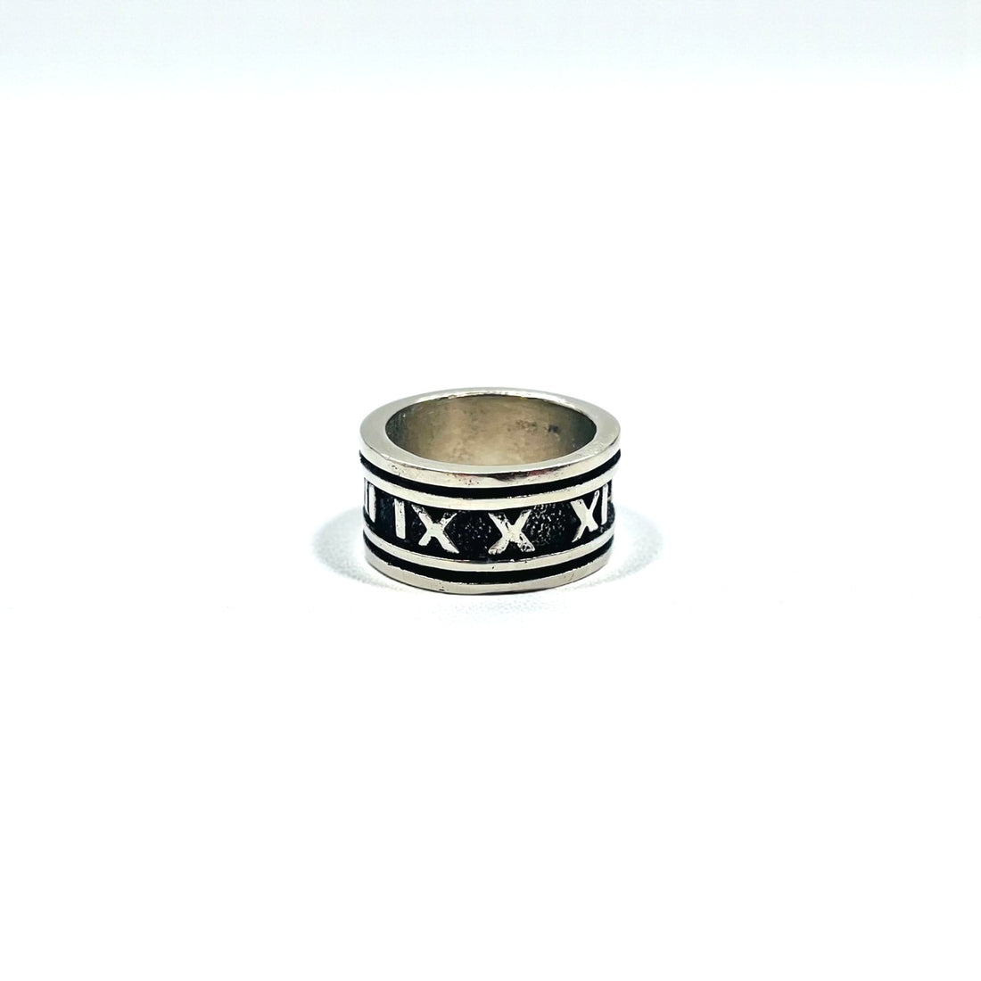 Vintage Silver Ring, Roman Numeral, Size 19, 925, Wide, Gothic