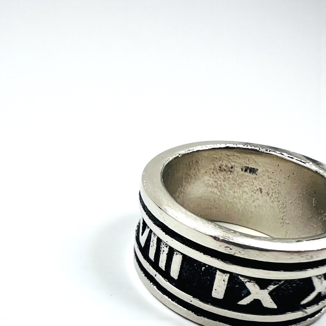 Vintage Silver Ring, Roman Numeral, Size 19, 925, Wide, Gothic