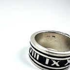 Vintage Silver Ring, Roman Numeral, Size 19, 925, Wide, Gothic