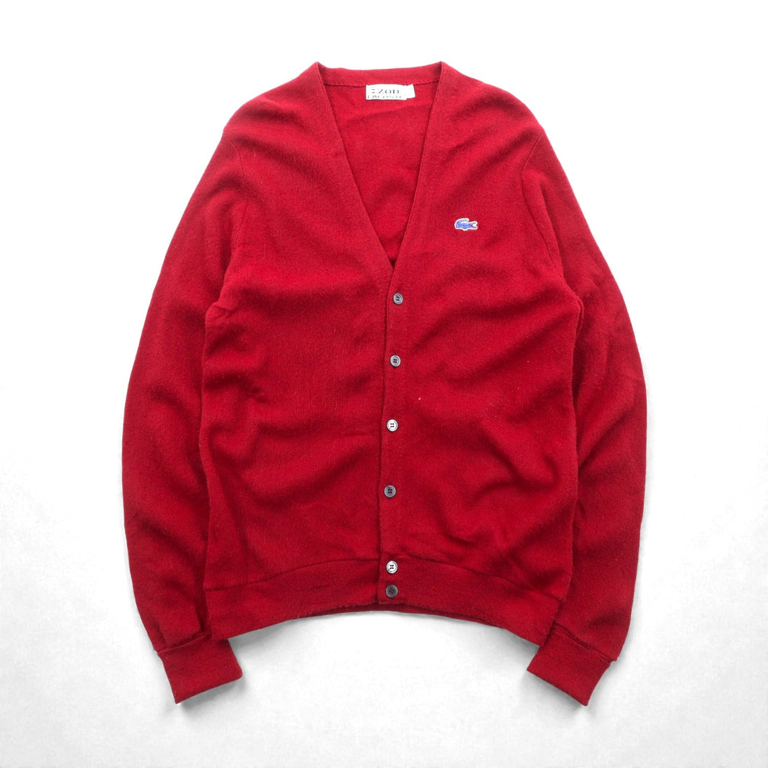 LACOSTE 70年代 ヴィンテージ Vネック ニット カーディガン L レッド アクリル 糸巻タグ