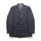 Ermenegildo Zegna Made in Italy Peak Lapel Double-Breasted Tailored Jacket Leather L Gray Wool Stripe