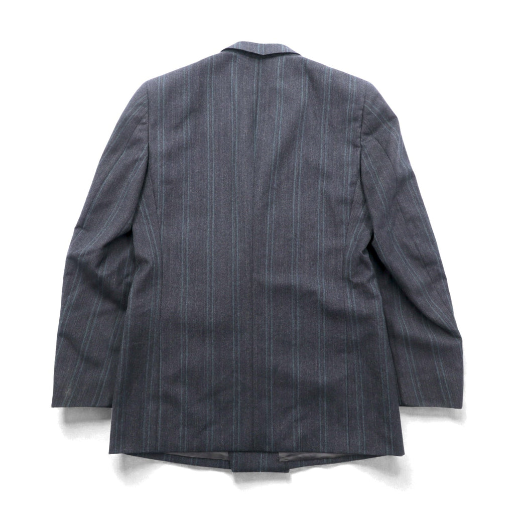 Ermenegildo Zegna Made in Italy Peak Lapel Double-Breasted Tailored Jacket Leather L Gray Wool Stripe