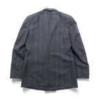 Ermenegildo Zegna Made in Italy Peak Lapel Double-Breasted Tailored Jacket Leather L Gray Wool Stripe