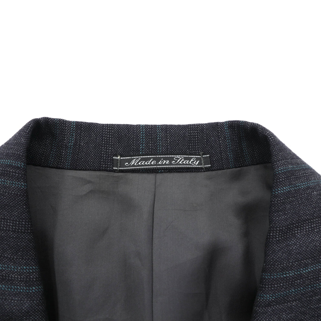 Ermenegildo Zegna Made in Italy Peak Lapel Double-Breasted Tailored Jacket Leather L Gray Wool Stripe