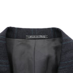 Ermenegildo Zegna Made in Italy Peak Lapel Double-Breasted Tailored Jacket Leather L Gray Wool Stripe