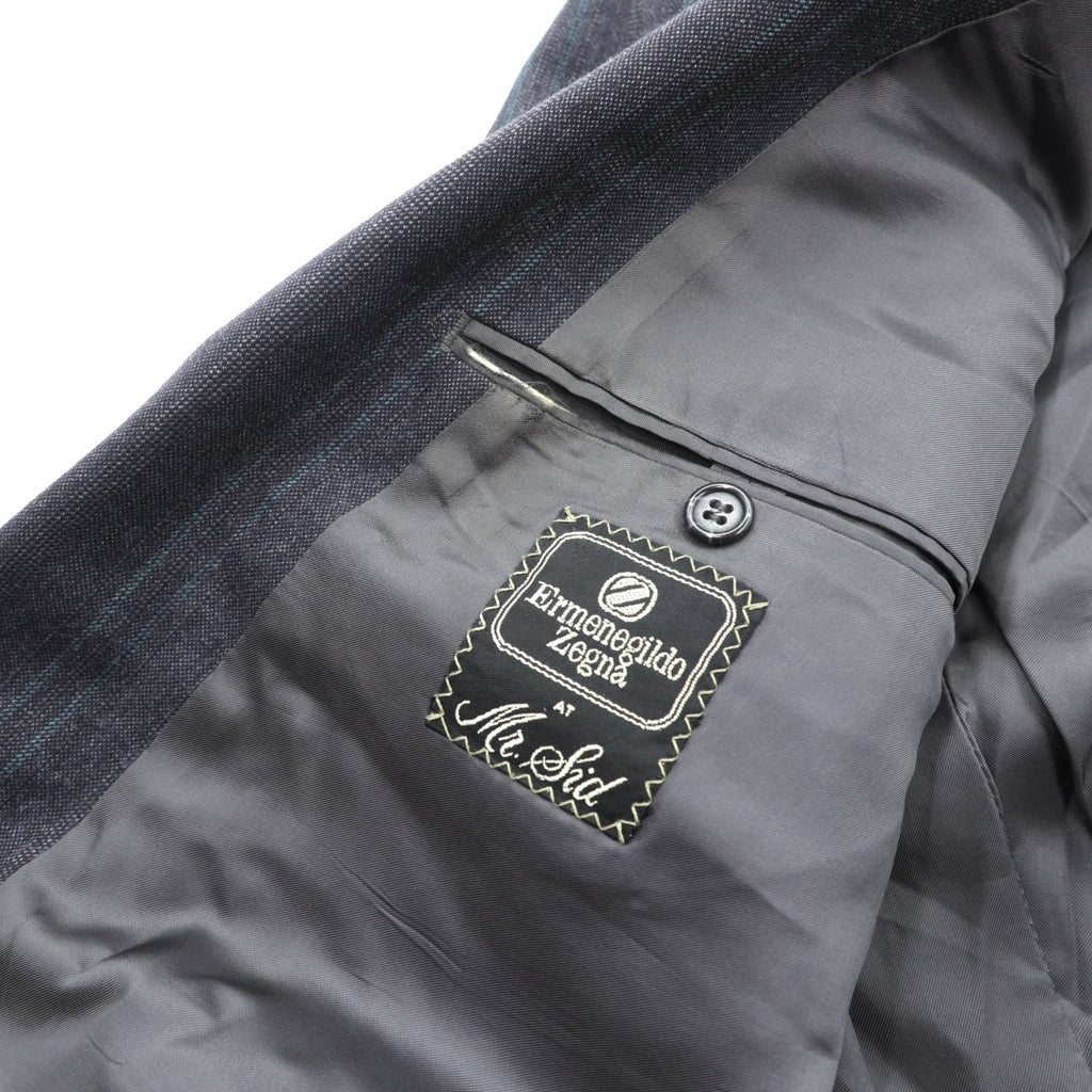 Ermenegildo Zegna Made in Italy Peak Lapel Double-Breasted Tailored Jacket Leather L Gray Wool Stripe