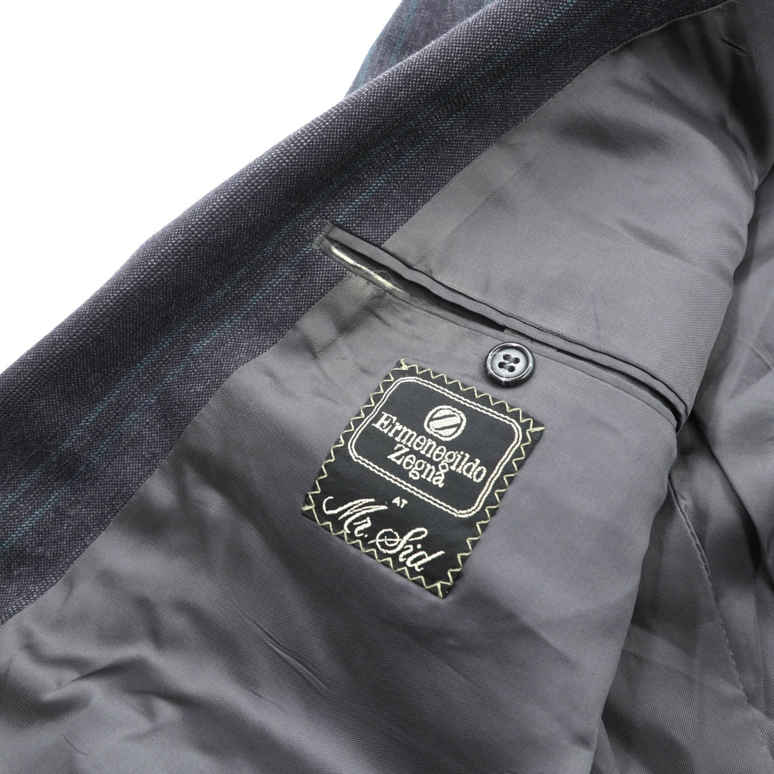 Ermenegildo Zegna Made in Italy Peak Lapel Double-Breasted Tailored Jacket Leather L Gray Wool Stripe