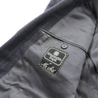 Ermenegildo Zegna Made in Italy Peak Lapel Double-Breasted Tailored Jacket Leather L Gray Wool Stripe
