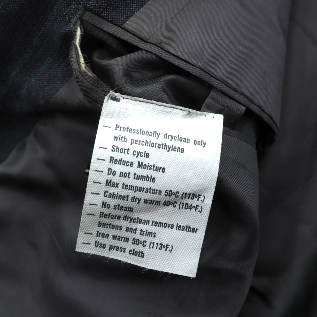 Ermenegildo Zegna Made in Italy Peak Lapel Double-Breasted Tailored Jacket Leather L Gray Wool Stripe