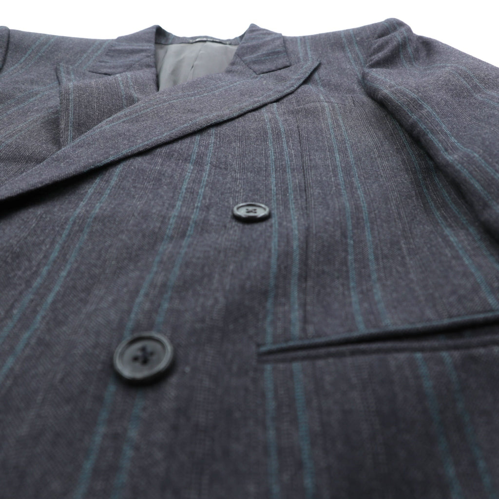 Ermenegildo Zegna Made in Italy Peak Lapel Double-Breasted Tailored Jacket Leather L Gray Wool Stripe