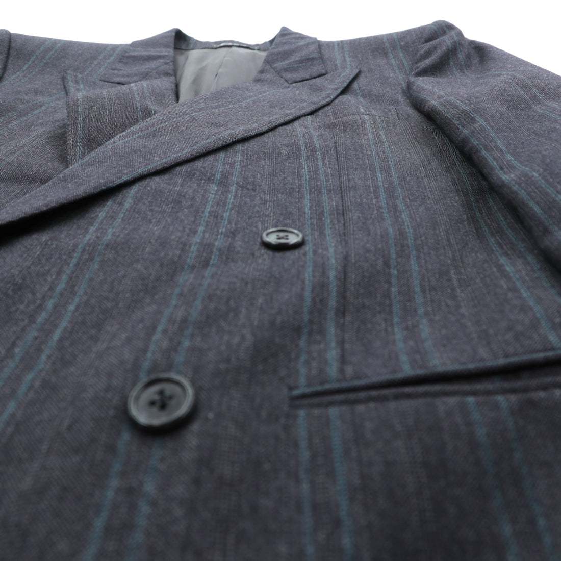 Ermenegildo Zegna Made in Italy Peak Lapel Double-Breasted Tailored Jacket Leather L Gray Wool Stripe