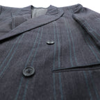 Ermenegildo Zegna Made in Italy Peak Lapel Double-Breasted Tailored Jacket Leather L Gray Wool Stripe