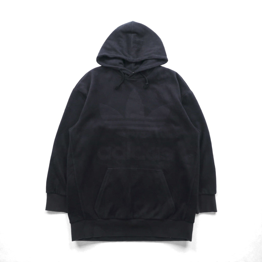 adidas Originals Velour Pullover Hoodie, XL, Black, with a Big Trefoil Logo. ADICOLOR HOODIE IN OVERSIZED FIT. CY3549
