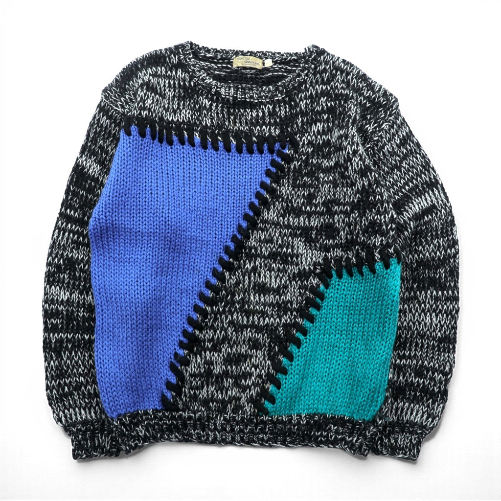 CRYSTAL RAINBOW 90s Vintage Patchwork Low Gauge Design Knit Sweater FREE