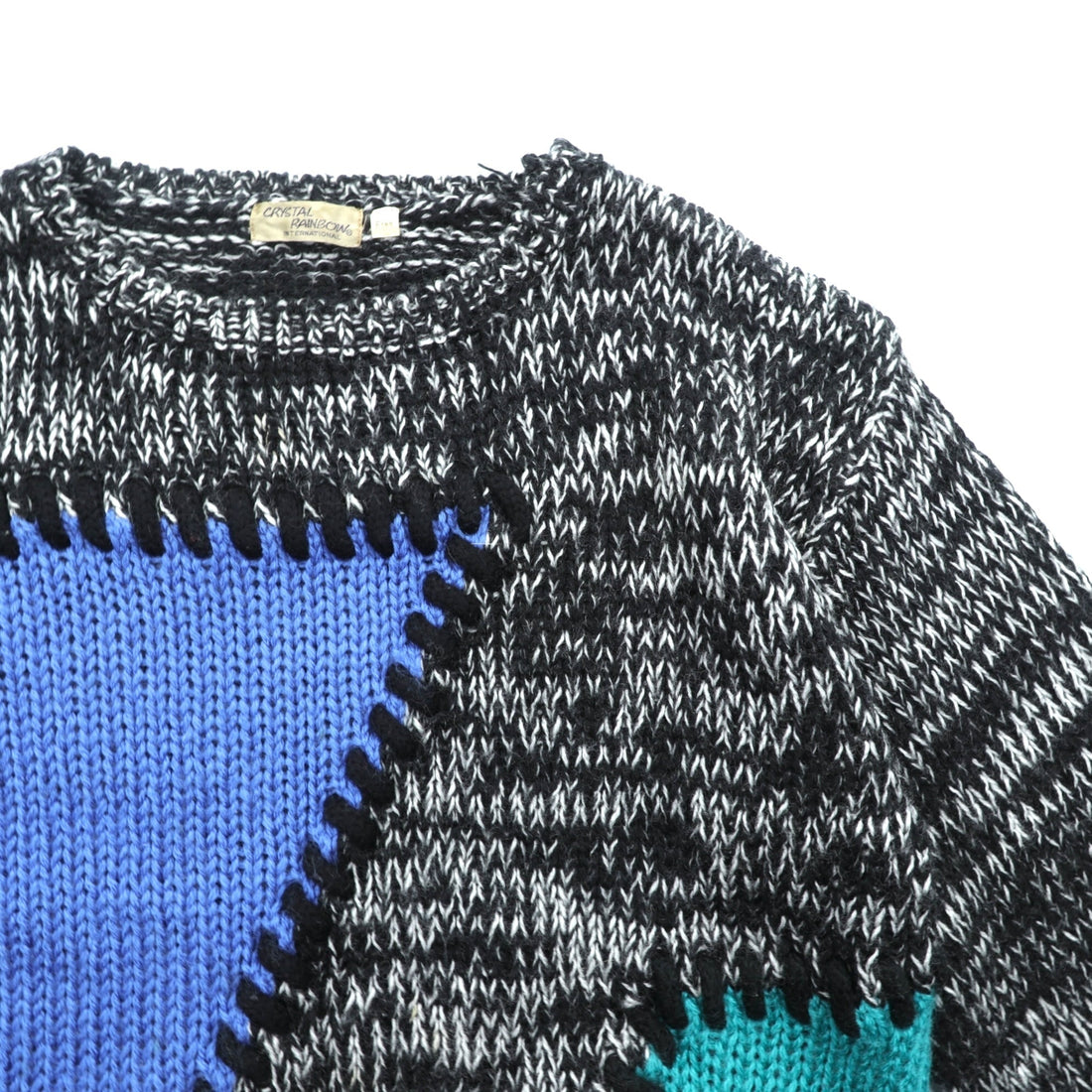 CRYSTAL RAINBOW 90s Vintage Patchwork Low Gauge Design Knit Sweater FREE