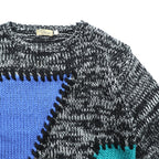 CRYSTAL RAINBOW 90s Vintage Patchwork Low Gauge Design Knit Sweater FREE