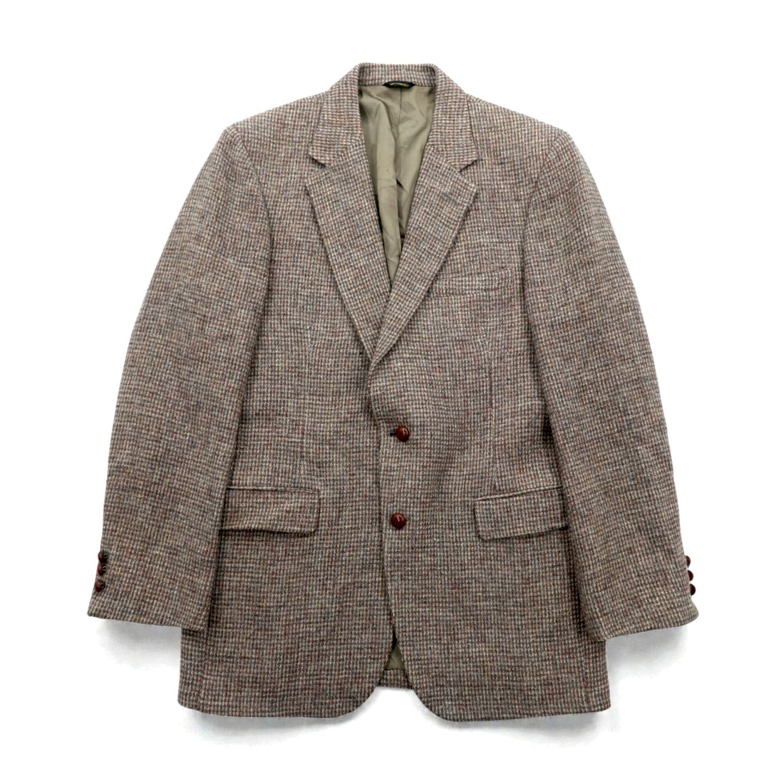 Harris Tweed 90s Made in USA Leather 2B Tailored Jacket, XL, Wool, Covered Buttons, Lord & Taylor