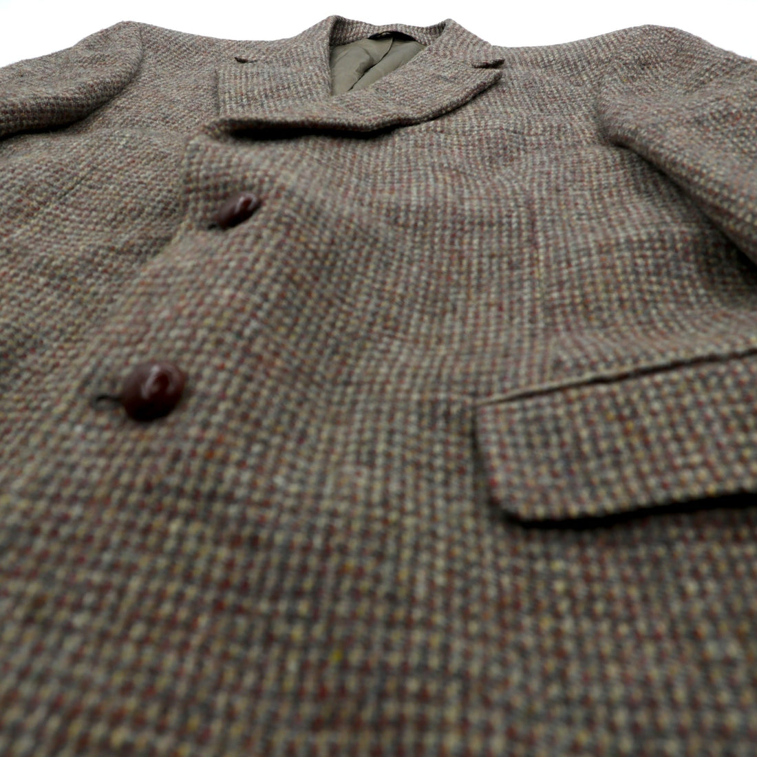Harris Tweed 90s Made in USA Leather 2B Tailored Jacket, XL, Wool, Covered Buttons, Lord & Taylor