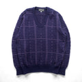 S.T. Dupont Made in Japan Vintage V-Neck Jacquard Knit Sweater, Large, Navy Wool