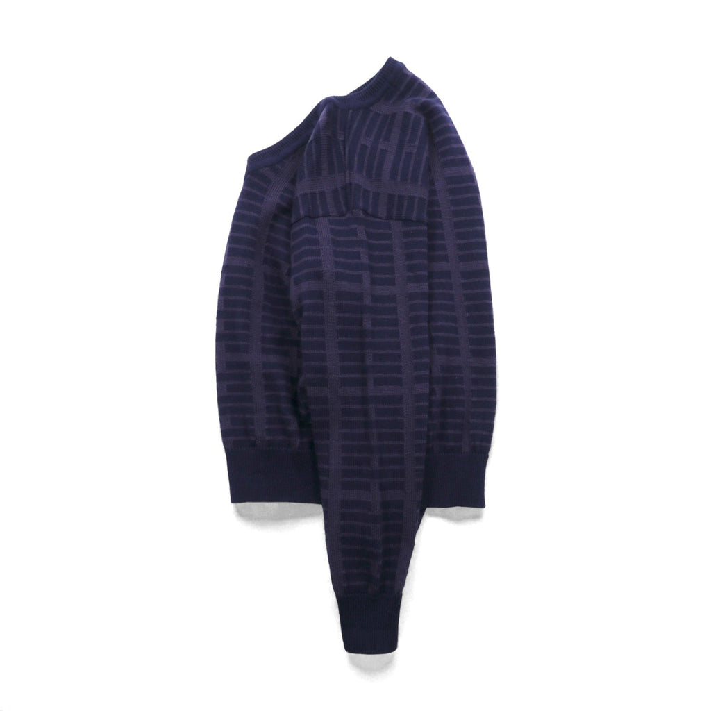 S.T. Dupont Made in Japan Vintage V-Neck Jacquard Knit Sweater, Large, Navy Wool