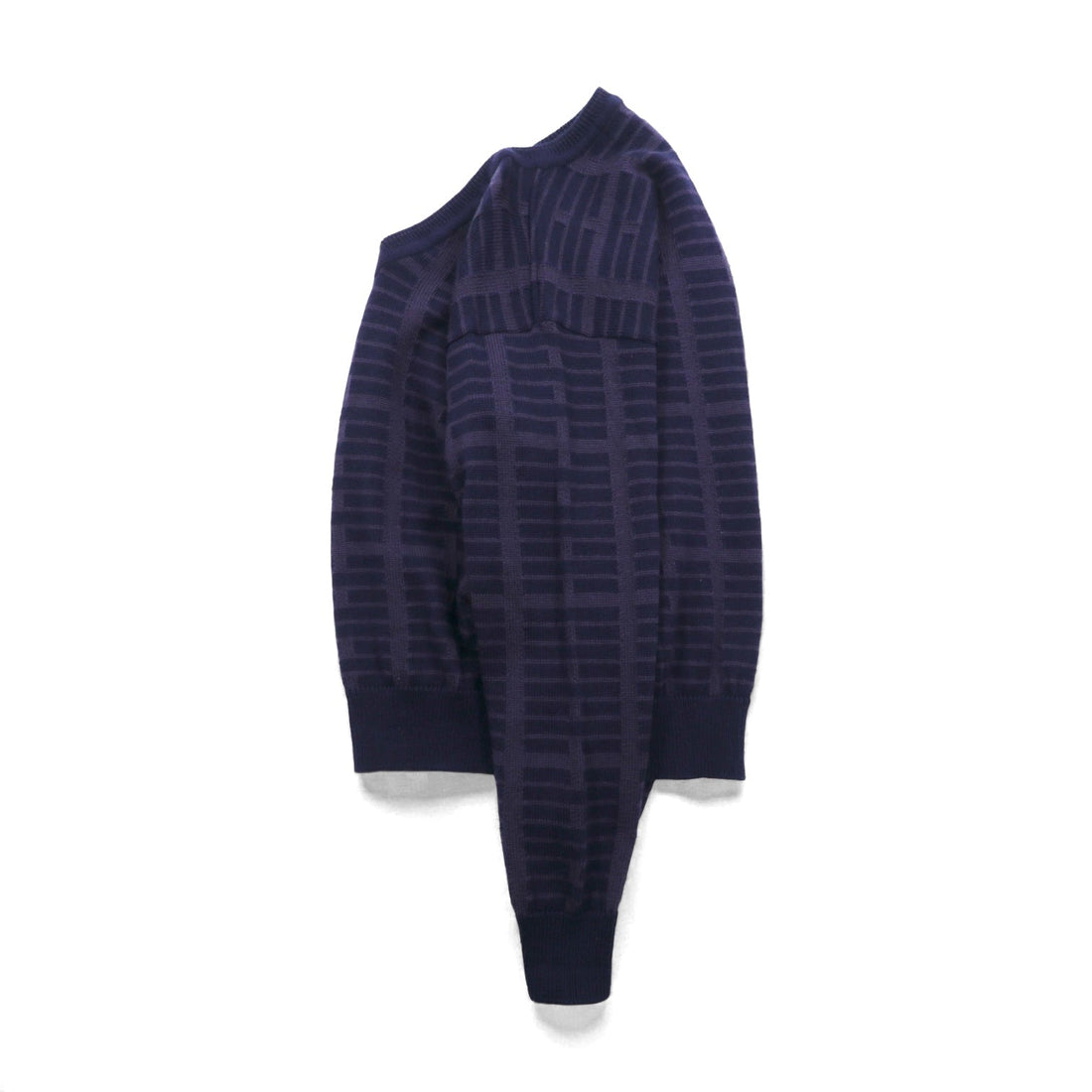 S.T. Dupont Made in Japan Vintage V-Neck Jacquard Knit Sweater, Large, Navy Wool